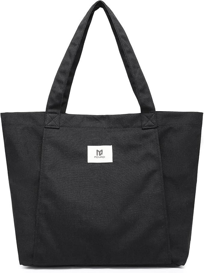 Moyaqi Canvas Tote Bag with Yoga Mat Carrier Pocket Carryall Shoulder Bag for Office, Workout, Pilates, Travel, Beach and Gym