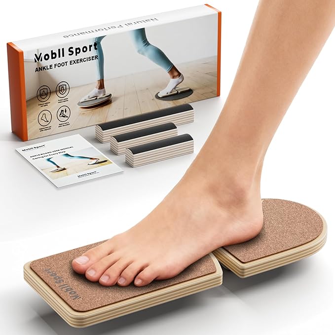 Cork Ankle Balance Board & Foot Strengthener – Extra-Wide Wooden Single Leg Stability Trainer for Arch Comfort, Mobility & Recovery – Adjustable Rocker System (Natural Cork Edition)
