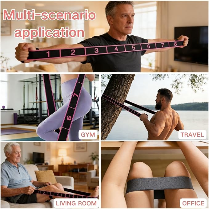 Fitness Resistance Band for Stretching and Yoga with Handles, Multifunction Elastic Exercise Bands, 8 Loops Elastic Exercise Bands Fitness Equipment for Full Body Stretching Shaping and Training