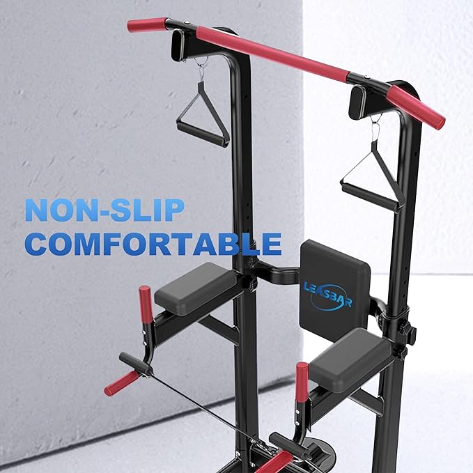 Pull Up Dip Station for Home Gym, Power Tower with Backrest, Adjustable Height Pull Up Bar Stand, Multifunctional Strength Training Fitness Workout Station