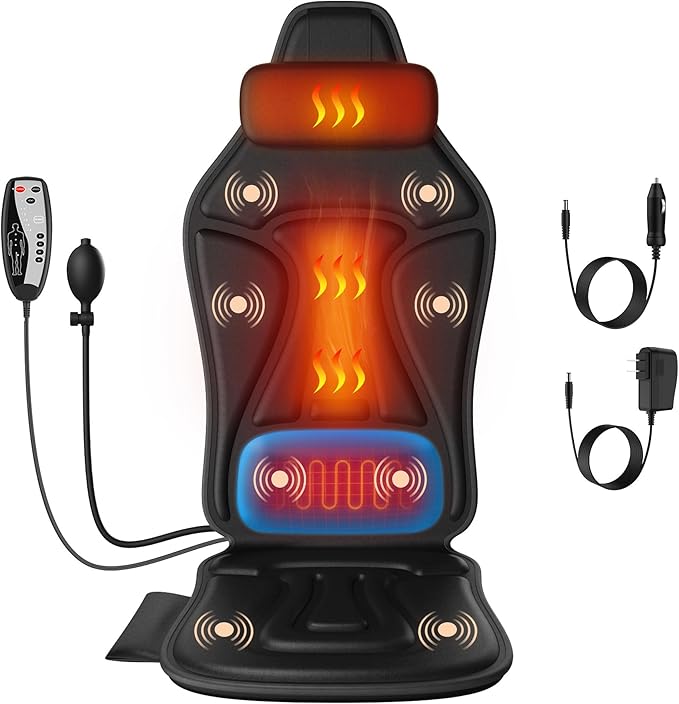 Vibration Back Massager for Chair with Heat, Massage Chair Heating Pad with Lumbar Traction, Seat Massager for Seniors, Office Workers & Family, Fatigue & Pain Relief in Office, Home Use