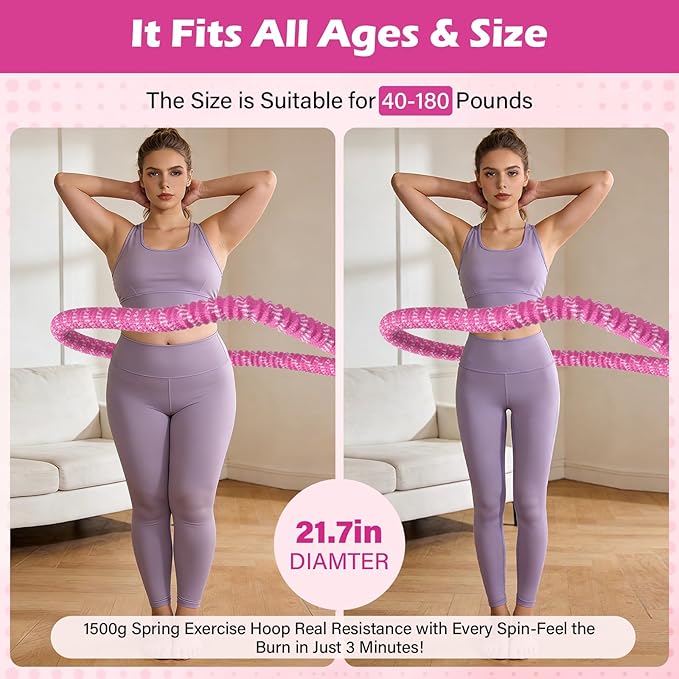 2.9 lbs Soft Fitness Infinity Hoop - Foldable Quiet Design, Gentle Fat Burning & Waist Toning, Skin-Irritation-Free, Ideal for Home/Travel/Postpartum Recovery