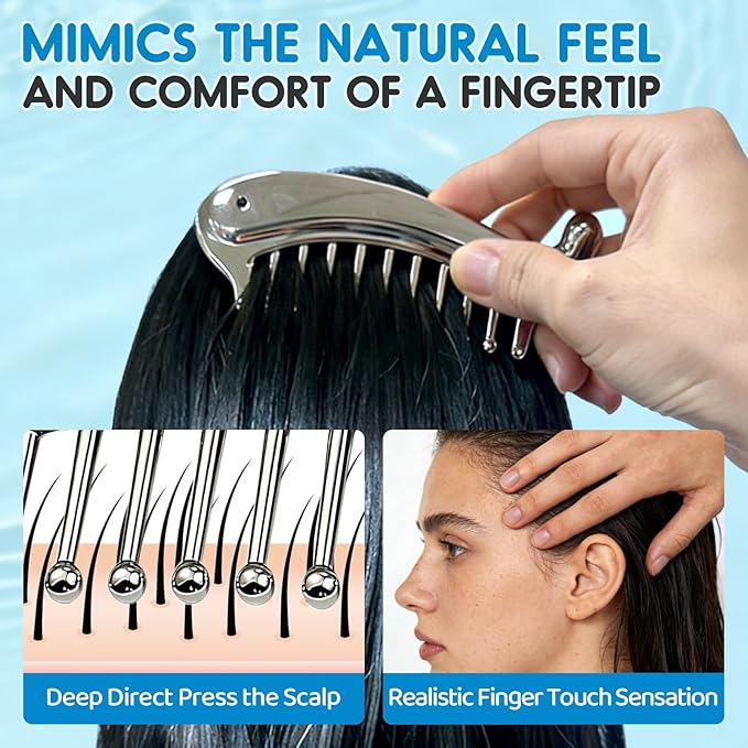 Metal Scalp Massage Tool Gua Sha Facial Tools, Portable Massage Comb for Scalp, Neck, Shoulders, Legs & Arms Handheld Head Massager for Deep Relaxation and Relieving Fatigue & Pain