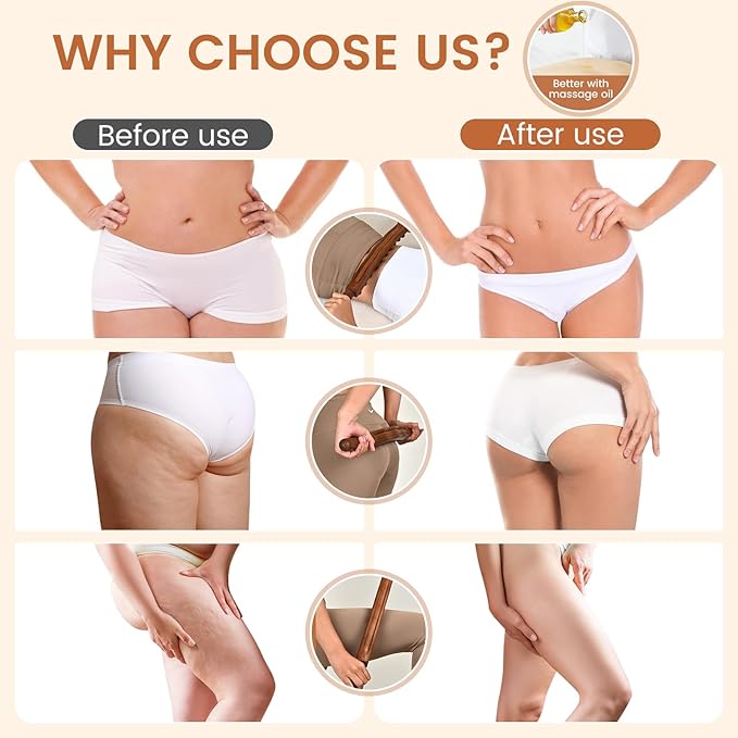 Guasha Wood Massage Stick Tools Wooden Therapy Scraping Lymphatic Drainage Massager, Double Row 20 Beads Point Treatment Gua Sha Tools, Stomach Cellulite Massager, Myofascial Release Tool