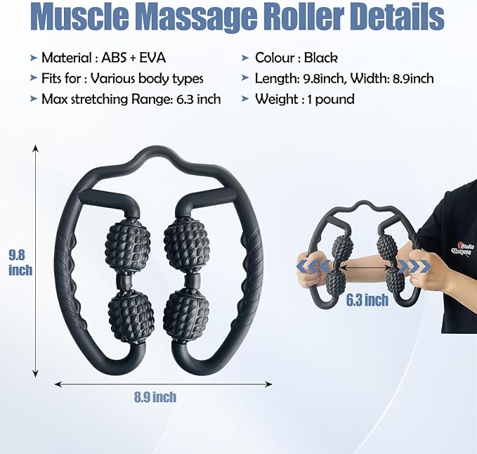 5Pcs Massage Foam Roller Tool Set Includes Trigger Point Massage Foam Roller, Y-Shaped Handheld Roller, Muscle Roller Stick, 2 Massage Balls for Muscle Pain Relief, Body Shaping(Black)