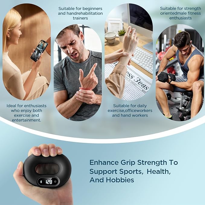 Smart Grip Trainer, Supports Multiple Game Interaction and HID Mode Video Browsing,Grip Strength Trainer for Fitness, Stress Relief and Rehabilitation Training, Resistance 40 Pounds Hand Trainer Black