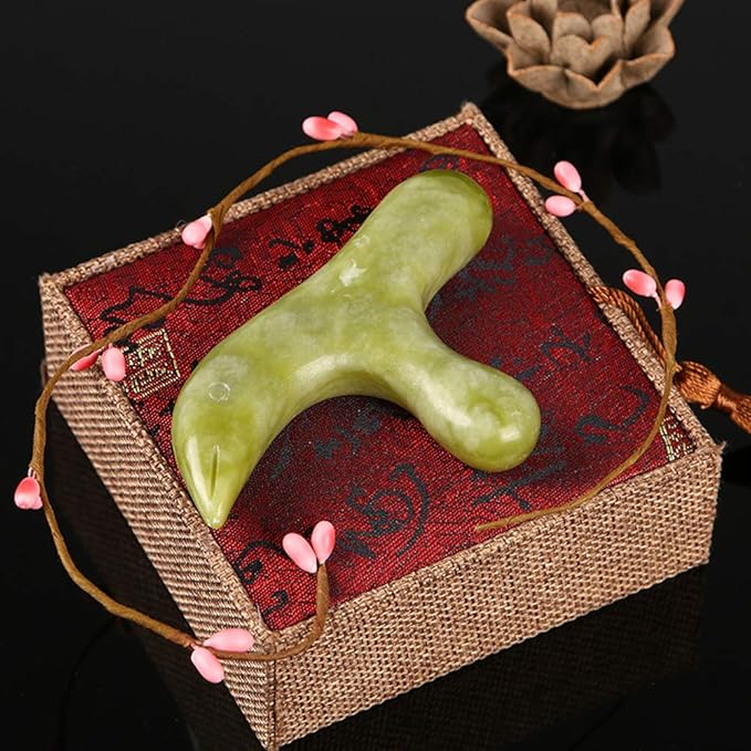 Jade Deep Tissue Trigger Point Massage Tool - Natural Jade Gua Sha Scraping Stone - Foot Reflexology Acupressure Point Massager for Full Body Relaxing, Muscles Soreness and Pain Relief