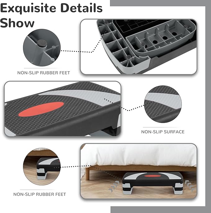 Fitvids Step Aerobic Platform, Exercise Step with levels Adjustable Height, Stackable Risers, Fitness Training Workout Stepper for Home Gym, Cardio Strength