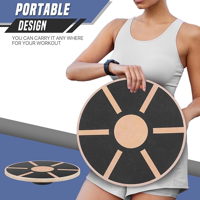 Wooden Wobble Balance Board with 15.5" No-Skid Surface for Core Trainer Physical Therapy, Home Office Exercise Balance Board for Woman & Man