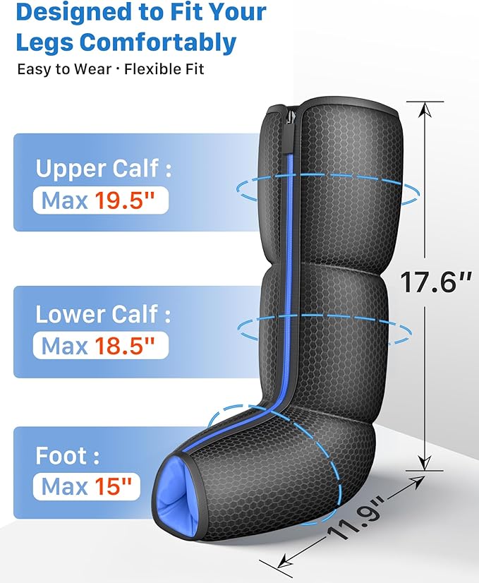 Air Compression Leg Massager with Heat : MUSUGY Sequential Foot and Calf Massager for Circulation and Pain Relief, with 9 Intensity, 6 Modes, 3 Heat - for Mom, Dad, Standing Jobs & Daily Relaxation