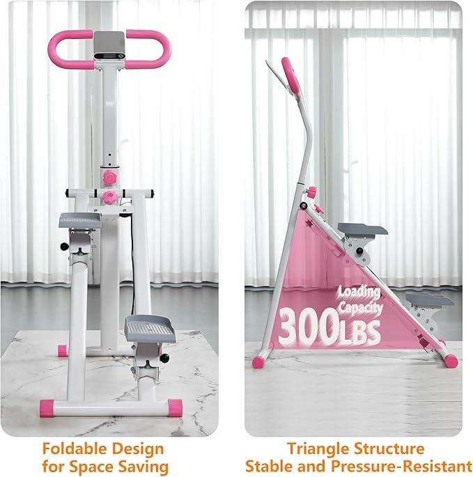 Stair Stepper for Home Gym Exercise, Vertical Climber Exercise Machine for Full Body Workout, Compact Folding Cardio Exercise Climber with Adjustable Handlebar (Pink)