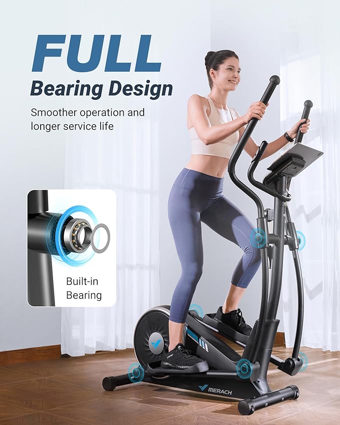MERACH Elliptical Exercise Machine for Home Use, Elliptical Machine with Hyper-Quiet Magnetic Drive System, 16-Level Resistance Adjustment, 15.5IN Stride, 350LBS Loading Capacity, MERACH App