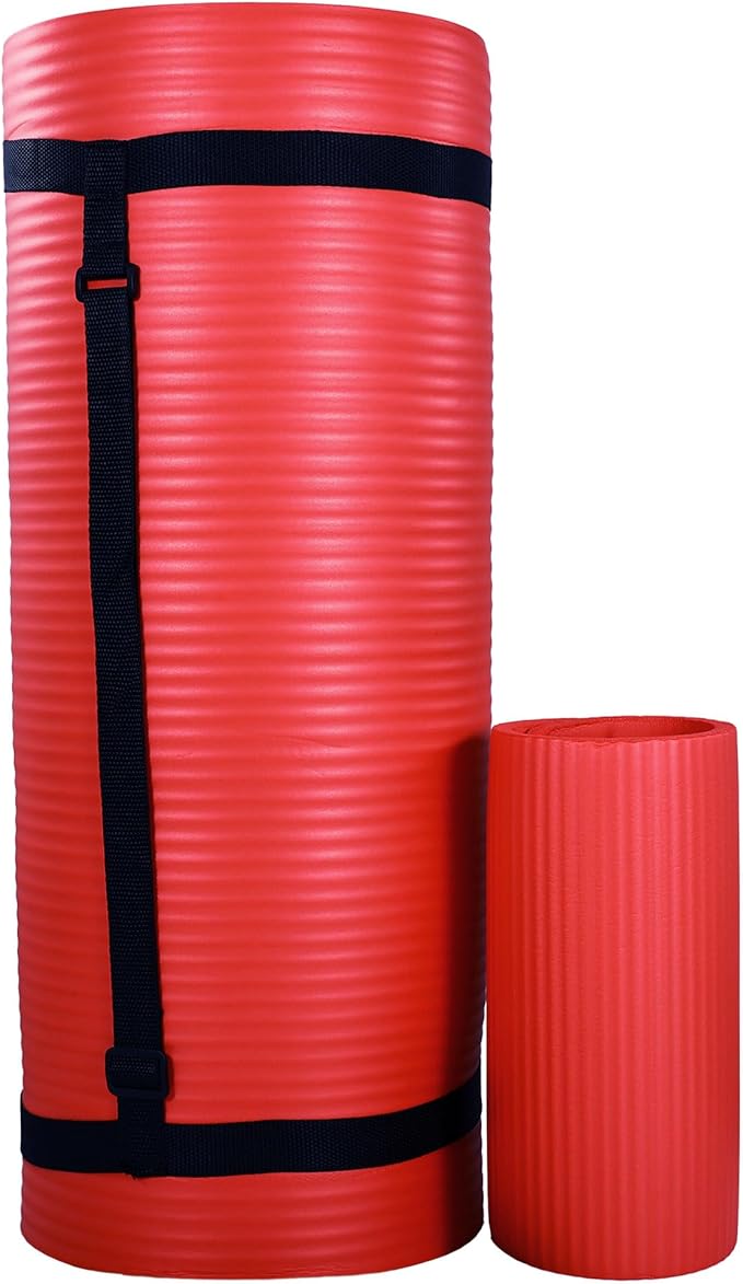 BalanceFrom 71x24 Inches Yoga Mat with Knee Pad and Optional Blocks – Extra 1-Inch Thick Non-Slip Foam with Anti-Tear Surface and Carrying Strap for Home, Studio, or Gym Workouts