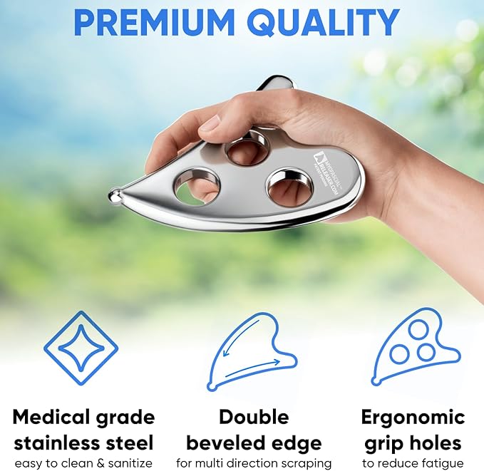 Professional Muscle Scraper Tool – Medical-Grade 304 SS IASTM & Gua Sha Scraping Tool – Ergonomic Fascia Mobilization Instrument for Soft Tissue Massage & Manual Bodywork – Emollient Balm Included