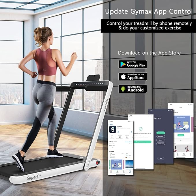 Goplus 2 in 1 Folding Treadmill with Dual Display, 2.25HP Superfit Under Desk Electric Pad Treadmill, Installation-Free, Blue Tooth Speaker, APP Control, Remote Control, Walking Jogging for Home