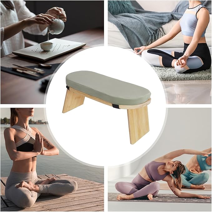 Meditation Chair Extra Thick Cushion,Portable Bamboo Meditation Bench for Comfortable & Stable Meditation,Sleek Canvas Kneeling Chair