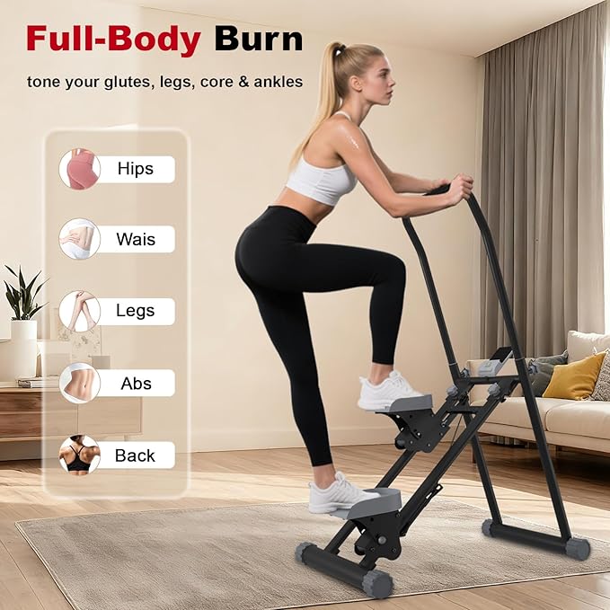 OVER SELF stairmaster Machine for Home - Stair Climber Stepper for Home Gym Exercise, Compact Folding Stair Stepper, Adjustable Handlebar/Pedal, Knee-Friendly Full-Body Workout Equipment