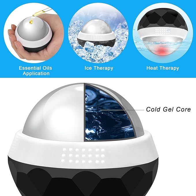 Coolrunner cold massage roller ball, Cryosphere Cold Massage Ball- Heat Therapy & Cold Therapy Relief with Cold Gel Core- Helps with Muscles Recovery and Inflammation for Shoulders, Neck (Black White)