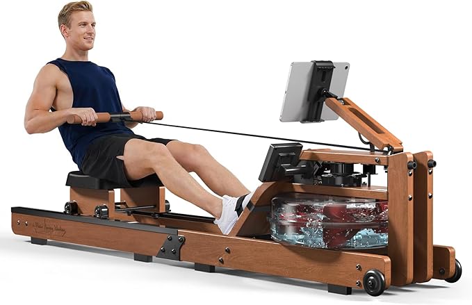 Rowing Machines for Home,Water Rowing Machine with Foldable Design,400LBS Capacity,LCD Monitor,Smooth Glide Rails,Comfortable Seat,Free App(Bluetooth) Supported for Immersive Water Rower&Home Gym