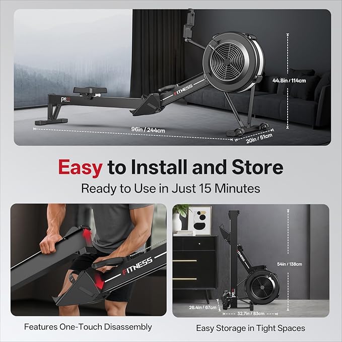 PASYOU Air Rowing Machine for Home,10-Level Resistance 350lb Load Rower Machine,Foldable Row Machines Commercial with 47in Rail and Bluetooth Backlit Monitor, Adjustable Tablet Holder PR70