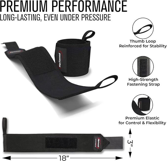 Rip Toned Wrist Wraps for Weightlifting – USPA & USAPL Approved 18" Wrist Straps for Powerlifting – Adjustable, Durable Gym Wraps with Thumb Loop – Quality Support for Men & Women