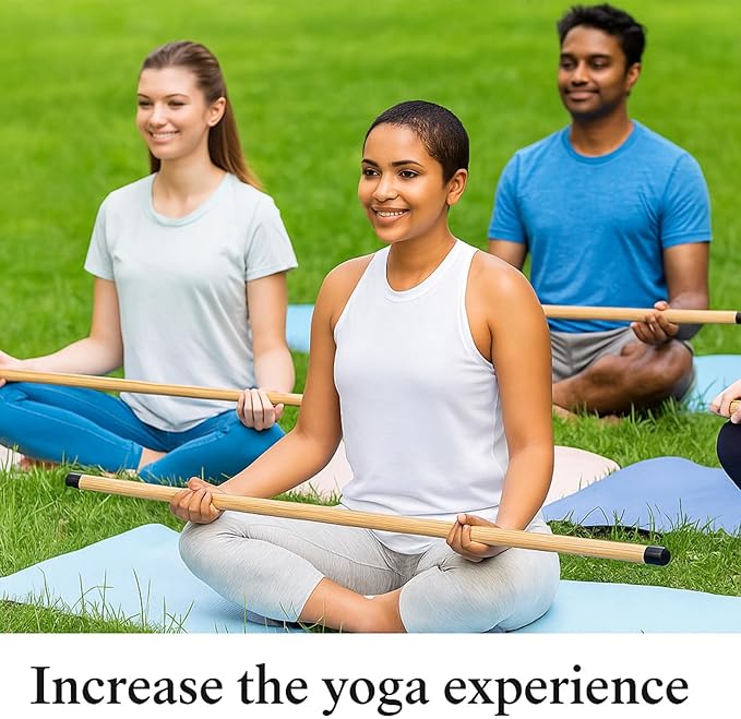 Hiboom 6/9 Pcs 5ft Yoga Stick Natural Bamboo Black Exercise Stick with Non-Slip Rubber Ends Stretching Tool Posture Corrector Stretch Tool for Flexibility, Workout, Balance Fitness