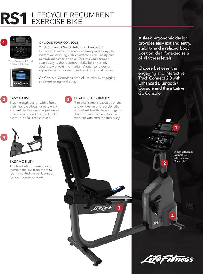 Life Fitness RS1 Recumbent Indoor Cycling Exercise Bike with Go Console