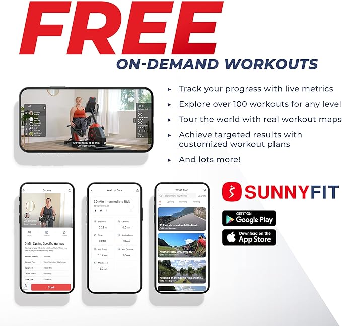 Sunny Health & Fitness Magnetic Exercise Bike, 44LB Flywheel & 300LB Weight Capacity for Intensive Home Workout, Indoor Cardio Training w/4-Way Adjustable Seat, Optional Free SunnyFit App Connection