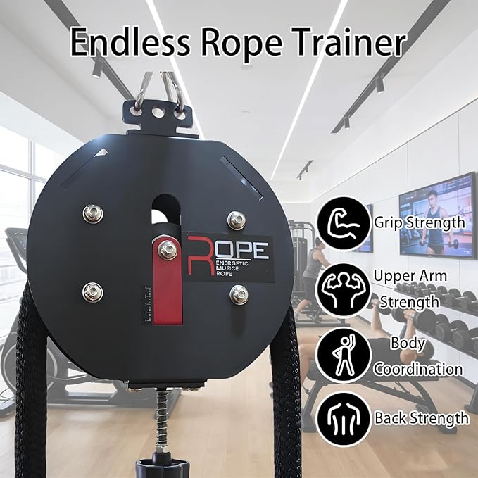 Home Gym Infinity Rope and Suspension Pulley Device, an Adjustable Resistance Full Body Workout Tool for Arms, Back, and Coordination Exercises