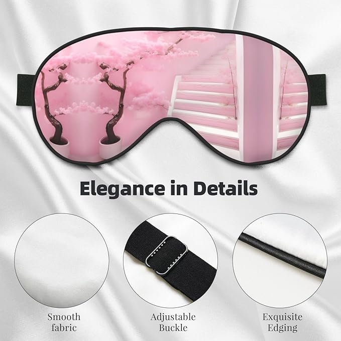 Cherry Blossom White Staircase Head-Mounted Double-Sided Light-Blocking Sleeping Eye mask to Protect Eyes and Relieve Eye Fatigue