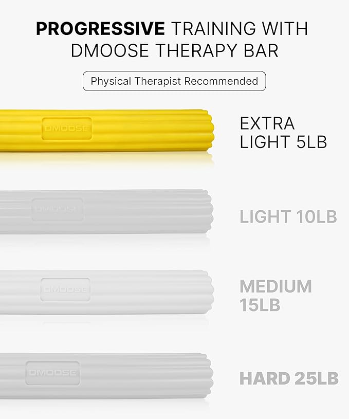 DMoose Fitness Flex Resistance Bar for Physical Therapy - Non-Slip Odorless Material, Exercise Bar for Tennis & Golfers Elbow Tendonitis Relief - Wrist and Forearm Strengthener & Grip Strength Trainer