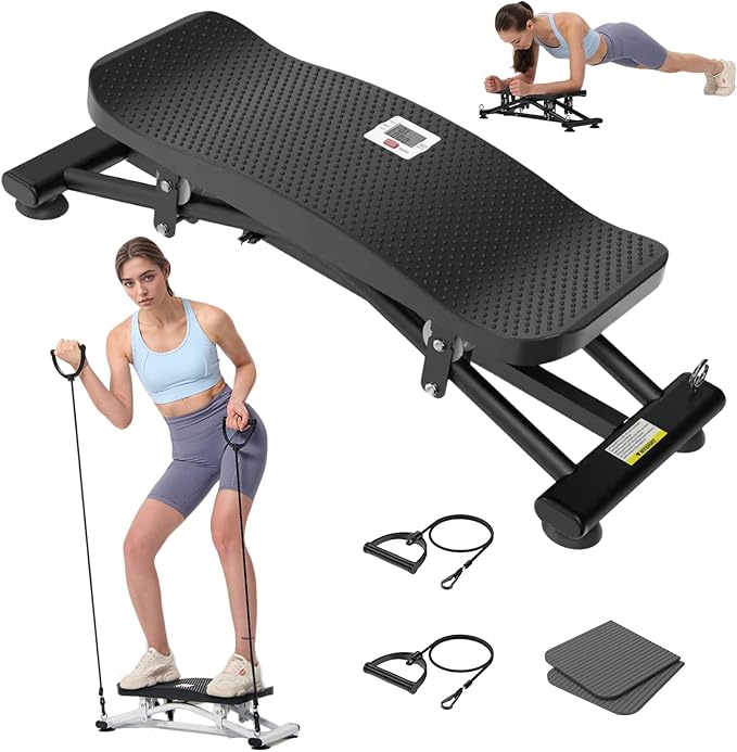 HOTSWEAT Balance Board, Ski Balancing Machine with 300 LBS Weight Capacity, Slide Stepper Stimulated Ski with Resistance Bands, Portable Balance Trainer for Full Body Workout