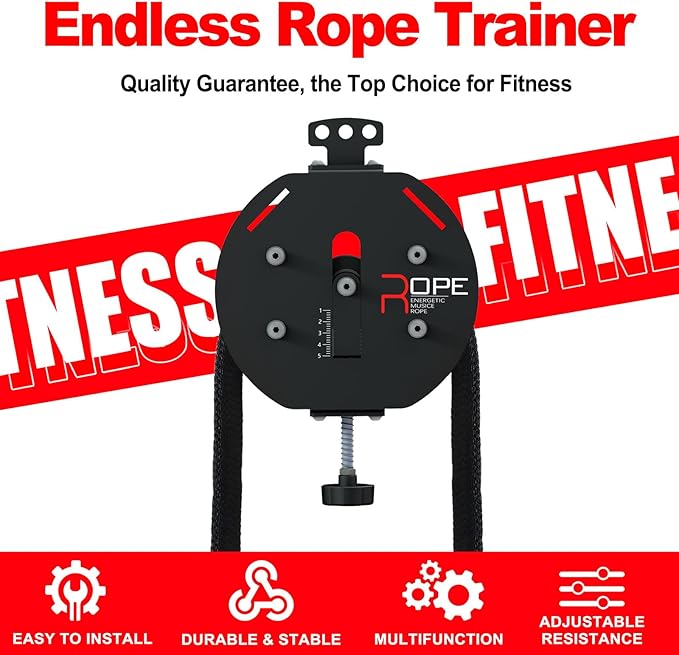 Suspension Endless Rope Pulley System,13 FT Nylon Rope, Home Gym Infinity Rope for Interval Resistance Training,Can be Mounted on a Sturdy Door Frame, Beam, or Professional Fitness Rack