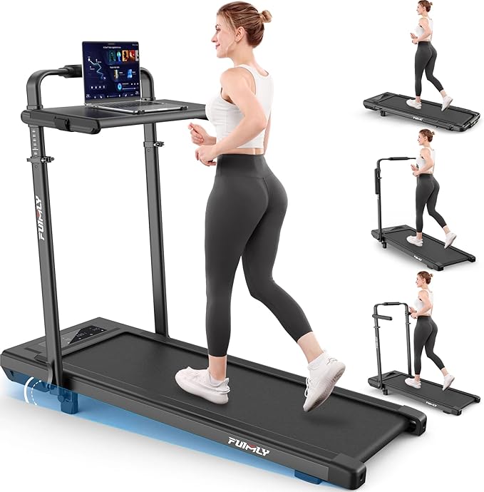 Walking Pad Treadmill with Desk Workstation, 15% Incline Treadmill with Handle Bar, Foldable Treadmills Under Desk for Home/Office, 400 lbs+ Capacity, Adjustable Height, Removable Desk, 3.5HP Motor