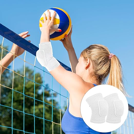 1 Pair Volleyball Elbow Pads, Arm Brace Pads Elbow Protector Strap Support Fitness Arm Protector Compression Breathable with Padded Soft Support Cushion for Men and Women(White,XS)