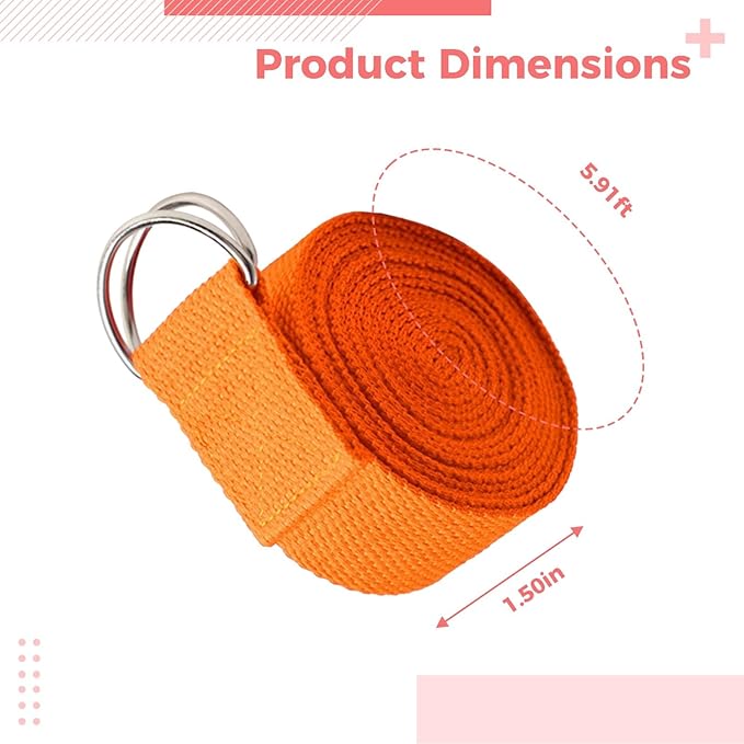 Pilates Strap With D-Loop Buckle, 70.9 In Yoga Strap, Orange For Flexibility, Body Shaping, Posture Correction & Exercise
