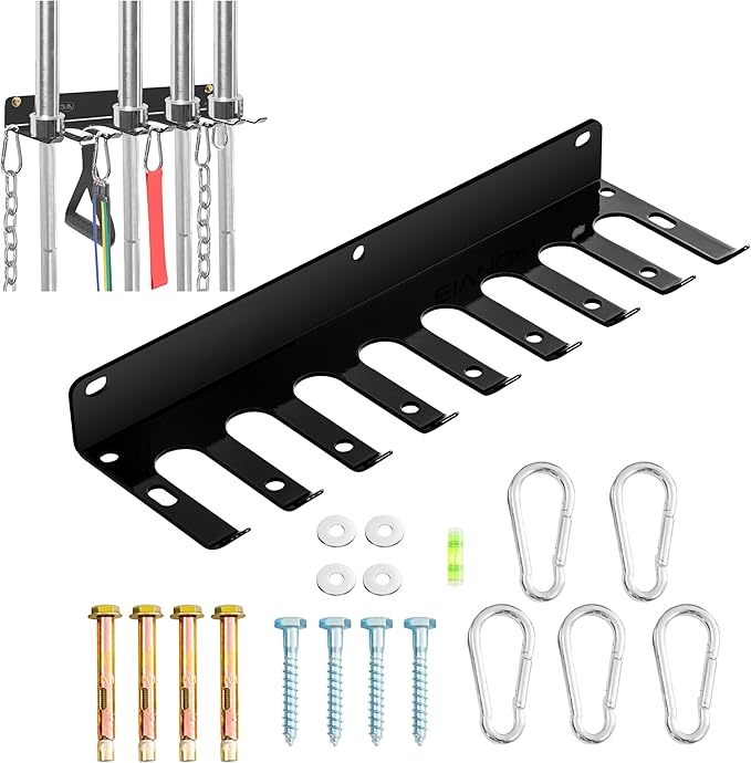 Wall-Mounted Gym Organizer, Resistance Band Storage Rack, Barbell Holder Wall Mount, Dumbbell Storage, Home Gym Accessories Holder
