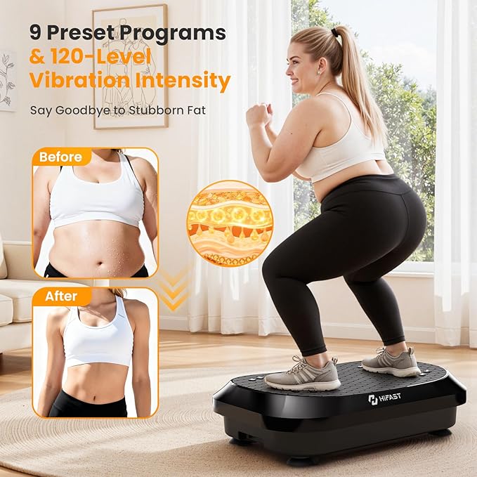 Vibration Plate Exercise Machine, Vibrating Plate for Lymphatic Drainage Weight Loss with 200 Power Motor, Shake Plate with 120 Adjustable Speeds, Whole Body Vibration Platform Machines for Women Men