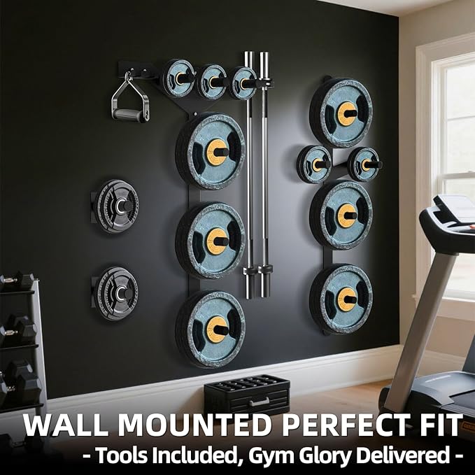 Weight Plate Storage Rack, Wall Mounted Bumper Plate Weight Rack Storage, Space Saving Strength Training Plate Trees for Garage Home Gym Strength Training, Load Up to 700 LBS, 3-Peg, Fit 2" Plates