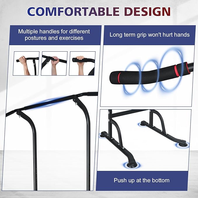 MIUDGIG Adjustable Height Dip Bar Station, Multi-function Dip Station Pull Up Bar Full Body Strength Training Workout Fitness Equipment for Tricep Dips, Heavy Duty Dip Station for Home Gym