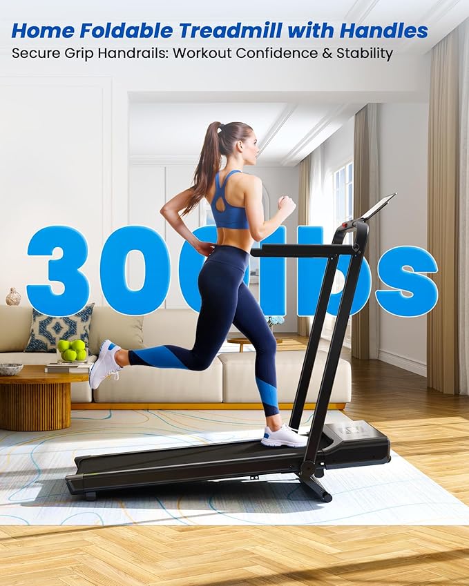 DeerRun Walking Pad Treadmill with Incline and Handle Bar, 4-in-1 Foldable Under Desk Treadmills for Home Small or Office, 300 lbs Capacity 3.0 HP Folding Portable Walking Pad with APP