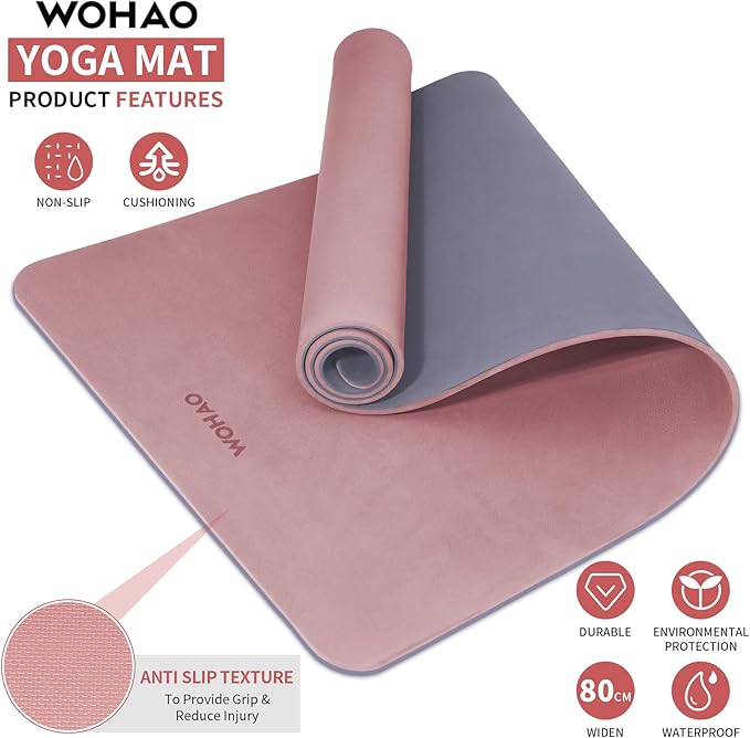 Extra Thick 8mm Yoga Mat, 72"x28" Non Slip Exercise Mat, Reversible 2-Sided Dual Color Premium POE Material, with Carrying Strap for Yoga, Pilates, Home Gym