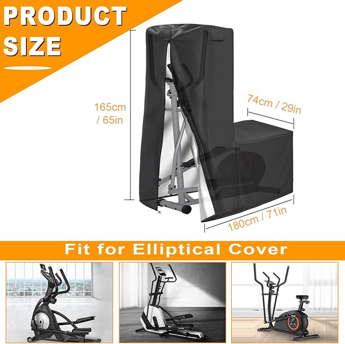 Elliptical Cover, 600D Oxford Fabric Covers with Zipper- fit for Elliptical Exercise Machine/Elliptical Trainer Indoor/Outdoor/Home/Gym, Waterproof Dustproof UV Resistant, Black,70.8 * 29 * 65inch