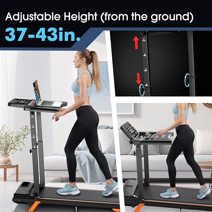 Walking Pad Treadmill with Desk Workstation & Incline & Handle Bar, Portable Under Desk Treadmill for Home Small Spaces Office, 300 lb Capacity, 2.5HP