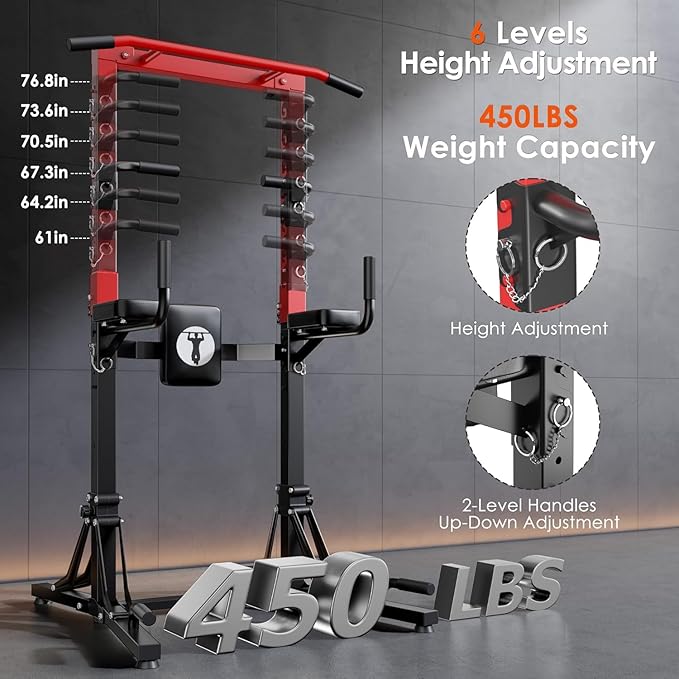soges Foldable Power Tower, Pull Up Bar Station for Home Gym, Power Tower with Adjustable Height & Padded Armrests, Dip Station for Full Body Workout, Strength Training Equipment, 330 LBS