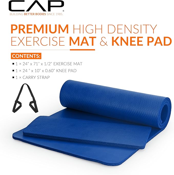 CAP Barbell 1/2-Inch High Density Exercise Yoga Mat with Strap | Multiple Options