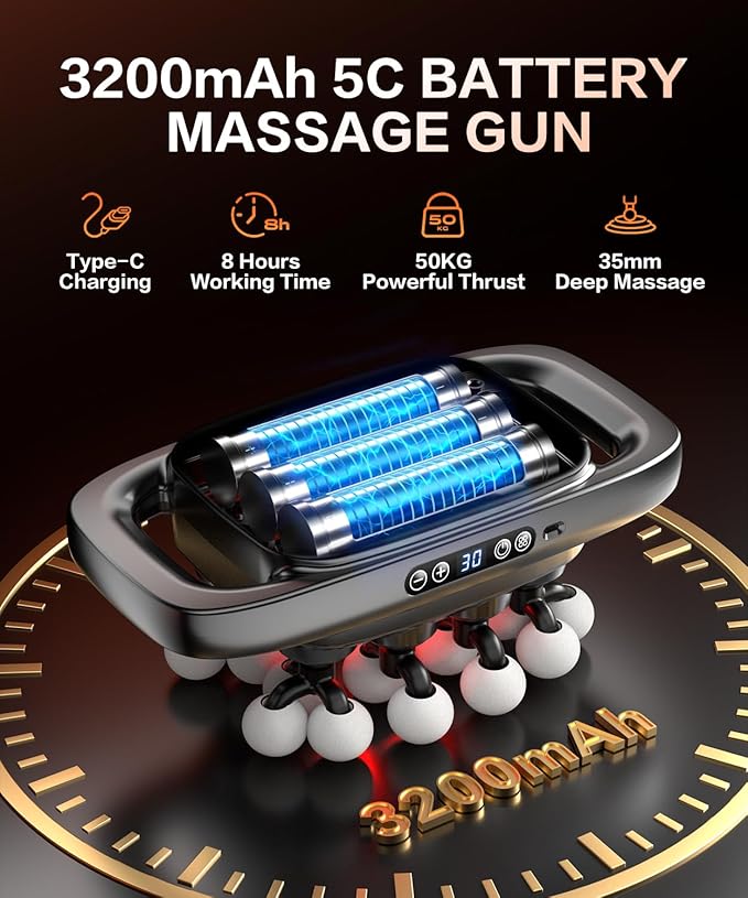 20 Head Massage Gun Deep Tissue Percussion Massager with 3 Modes&30 Intensities-Muscle Massage Gun for Back/Shoulder/Foot/Body/Hand Muscle Pain Relief,Birthday Gifts for Men Dad Husband