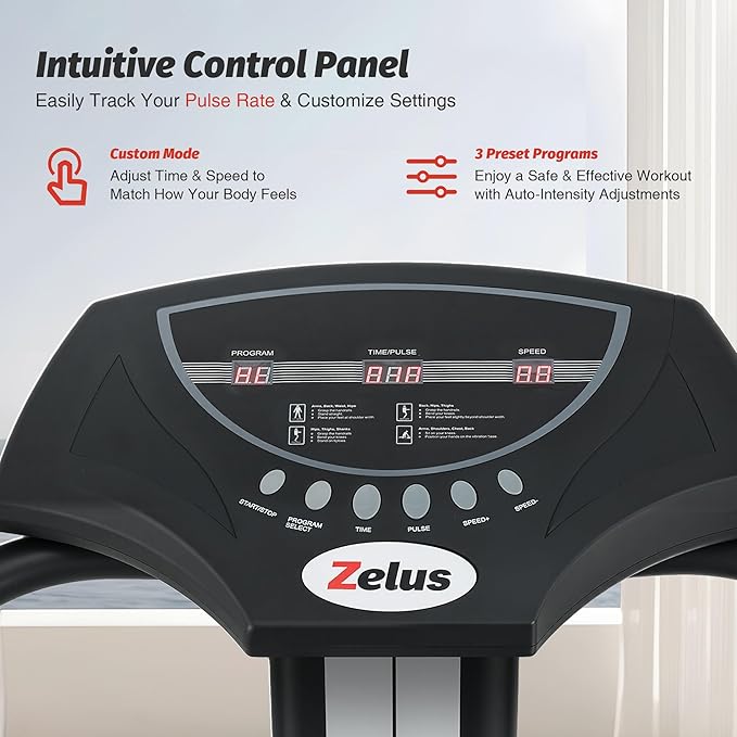 ZELUS Vibration Plate Exercise Machine with Handles, Vibration Plate for Lymphatic Drainage with 2 Resistance Bands (3 Preset Modes 99 Levels)