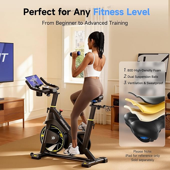 Exercise Bike, Adjustable Magnetic Resistance Stationary Bikes for Home Cardio with Exclusive App, Indoor Bike with 330lbs Weight Capacity Comfortable Seat, Tablet Mount and Fitness Courses
