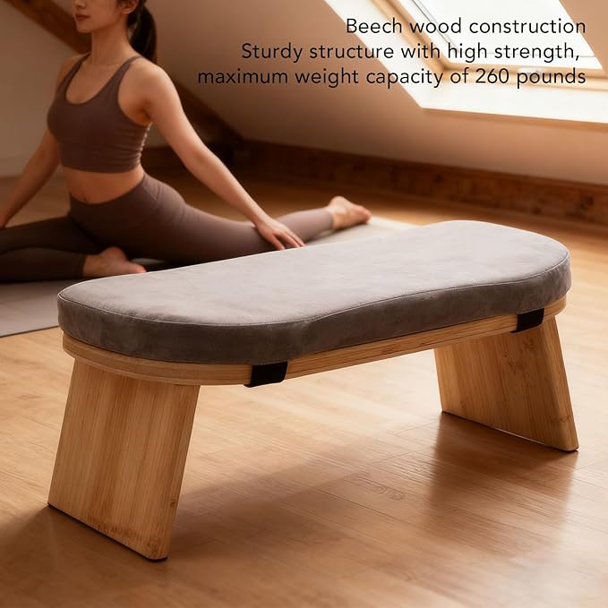 Yoga Bolster, Washable Velvet Cover, Meditation Bench Wooden Folding Kneeling Zen, with Carry Bag